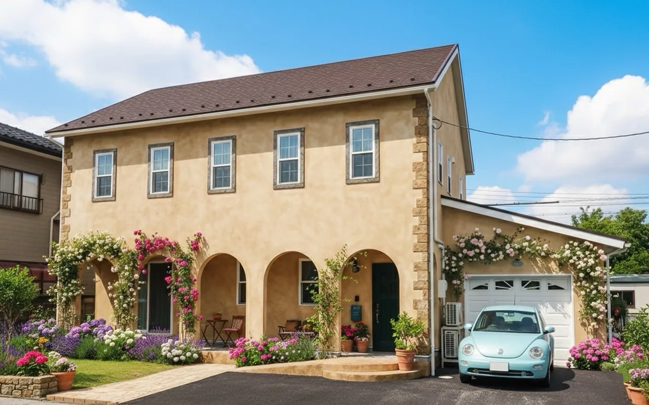 アーチの回廊あるアンティクなガレージハウス