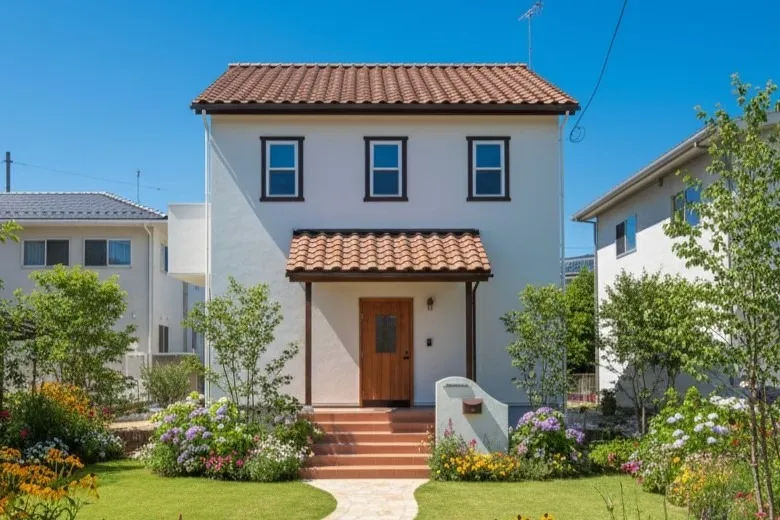 赤系の屋根瓦がかわいいママンのお家